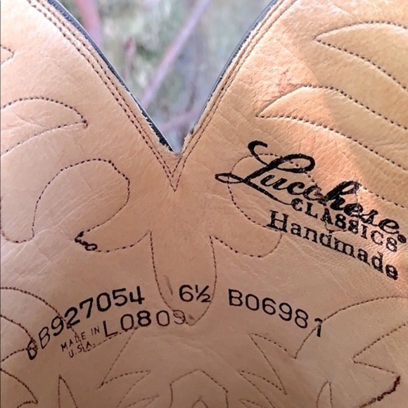 LUCCHESE Classics Handmade Vintage Tall Black Brown Leather Western Cowboy Boots - Picture 5 of 12
